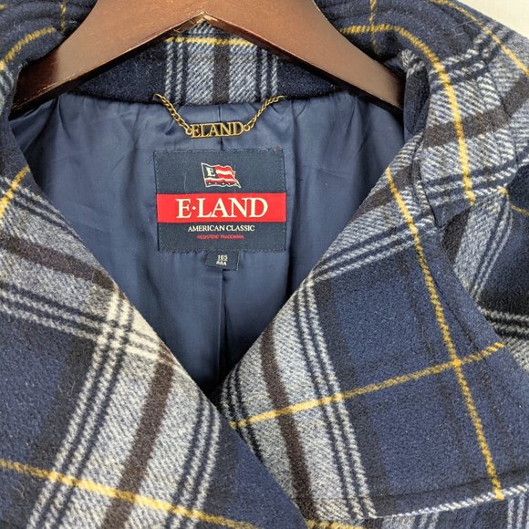 ELAND Navy Plaid Peacoat with Fur Hood Sz S - Picture 4 of 9